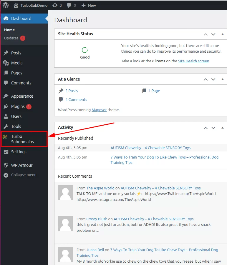 Plugin Location in WP Dash