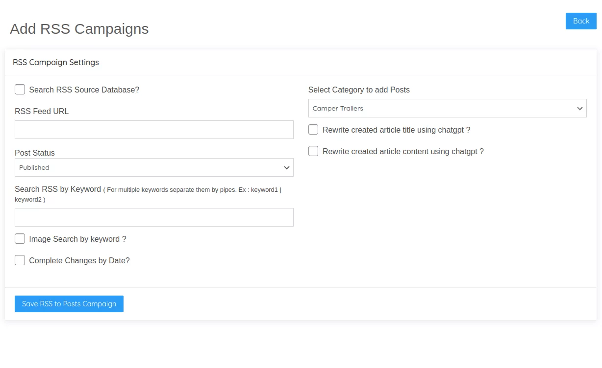 RSS Campaigns-Add New