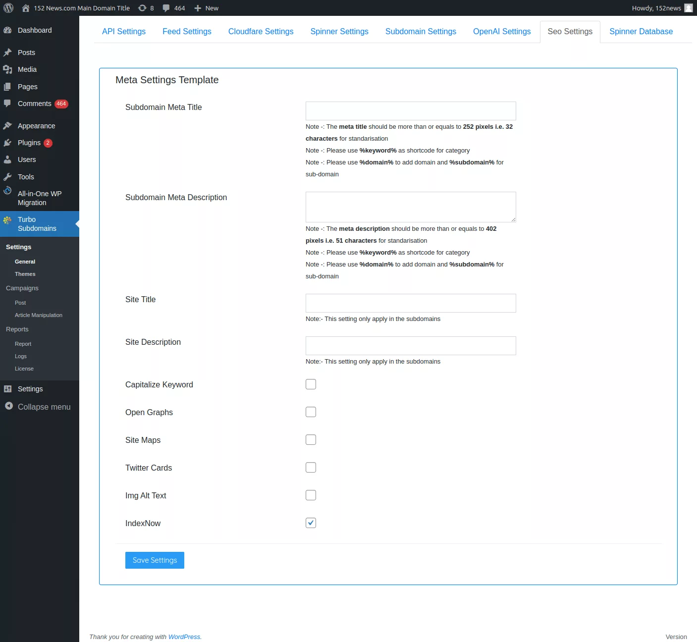 SEO Settings