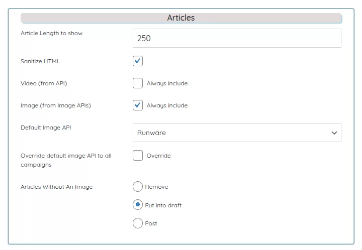 TSD-Feed Settings