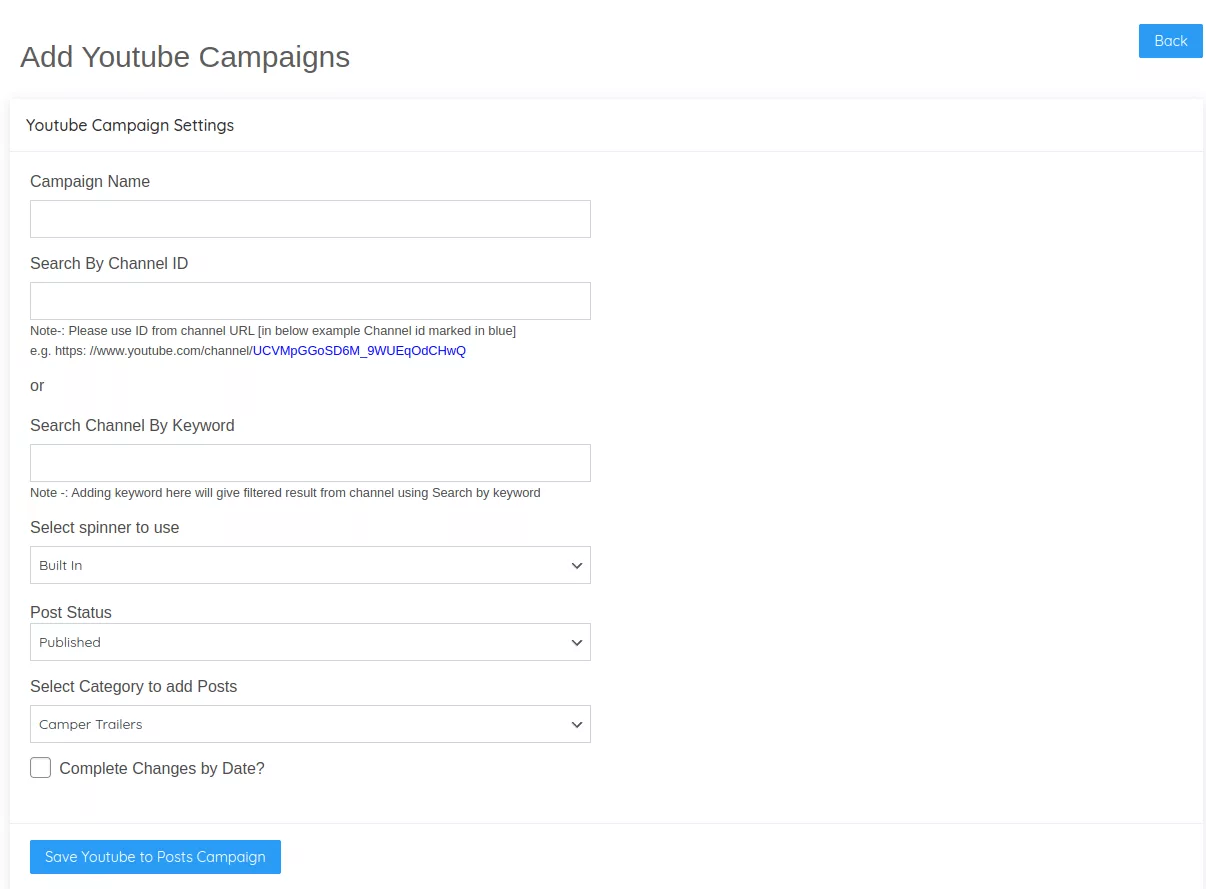 Youtube Campaigns-Add New